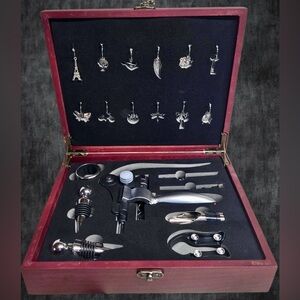 Wine Accessory Gift Set in Burgundy Wood Case